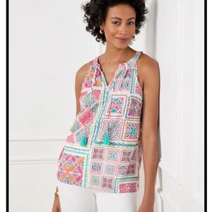 NWT Talbots Multicolor Painterly Tiles Halter Top Women XL Boho Summer Vibrant